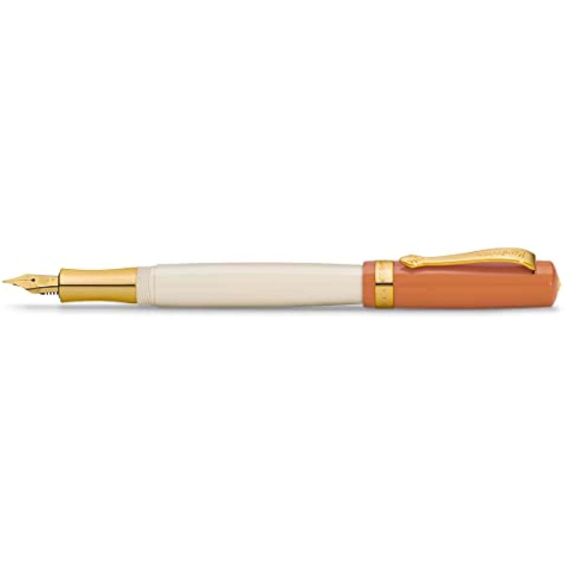 Kaweco STUDENT 70's Soul Fountain Pen I Premium Acrylic Fountain Pen for Ink Cartridges I Nostalgic Fountain Pen in Orange and Cream with Golden Details I Student Pen 16 cm I Nib: F (Fine)