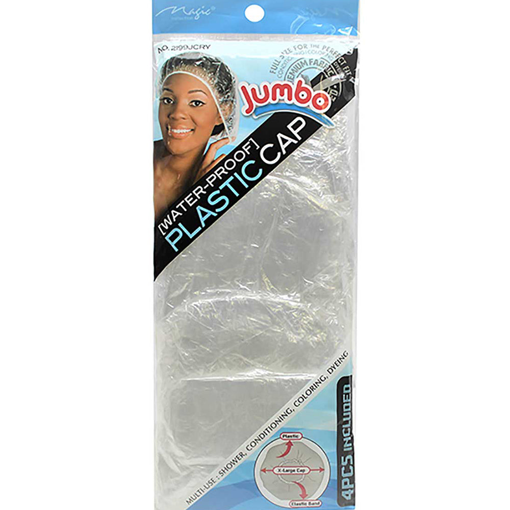 Magic Collection Water-Proof Jumbo Plastic Cap Ultimate Hair Protection & Treatment for All Hair Types & Styles 4 pcs