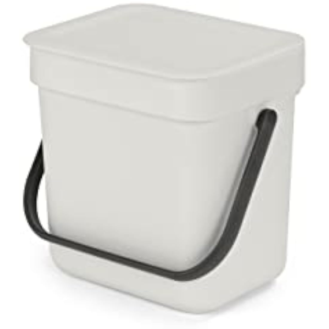 Brabantia - Sort & Go Waste Bin 3L - Small Recycling Bin - Stay Open Lid - Carry Handle - Easy to Clean - for Worktop or Under Kitchen Counter - Food Waste Caddy - Light Grey - 19 x 14 x 18 cm