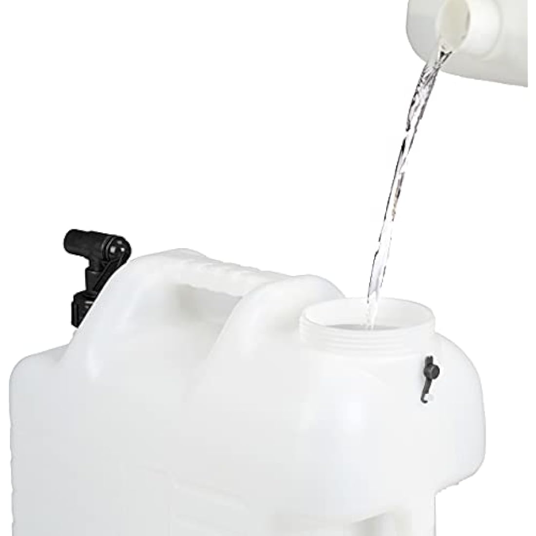 Relaxdays Water Canister with Tap, 20 litres, Camping Container, BPA-Free Plastic, Wide Opening, Handle, White/Black, 38x22x39 cm