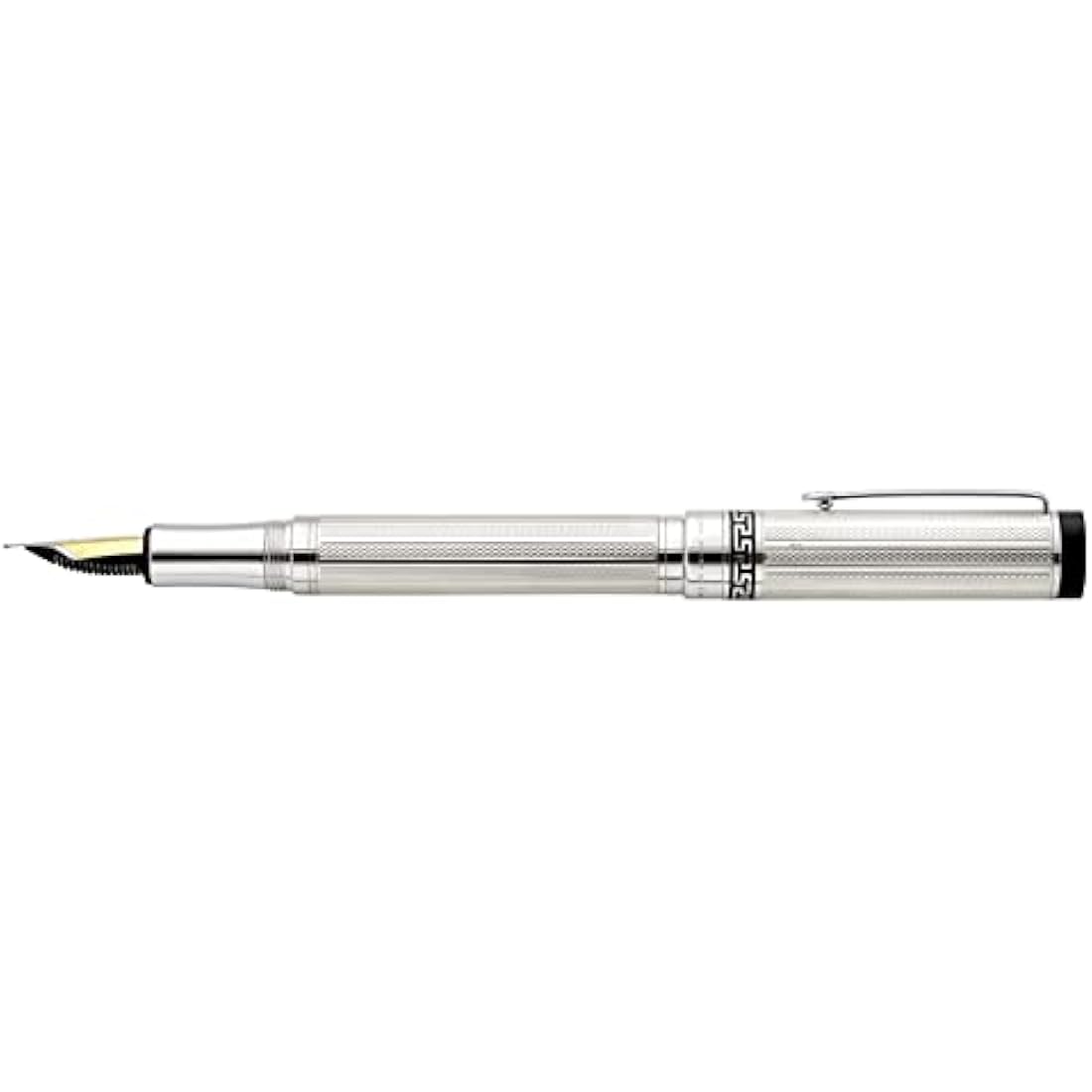 Xezo Tribune 925 Sterling Silver Medium Nib Fountain Pen. Platinum Plated. Hand Guilloche Engraved and Serialized