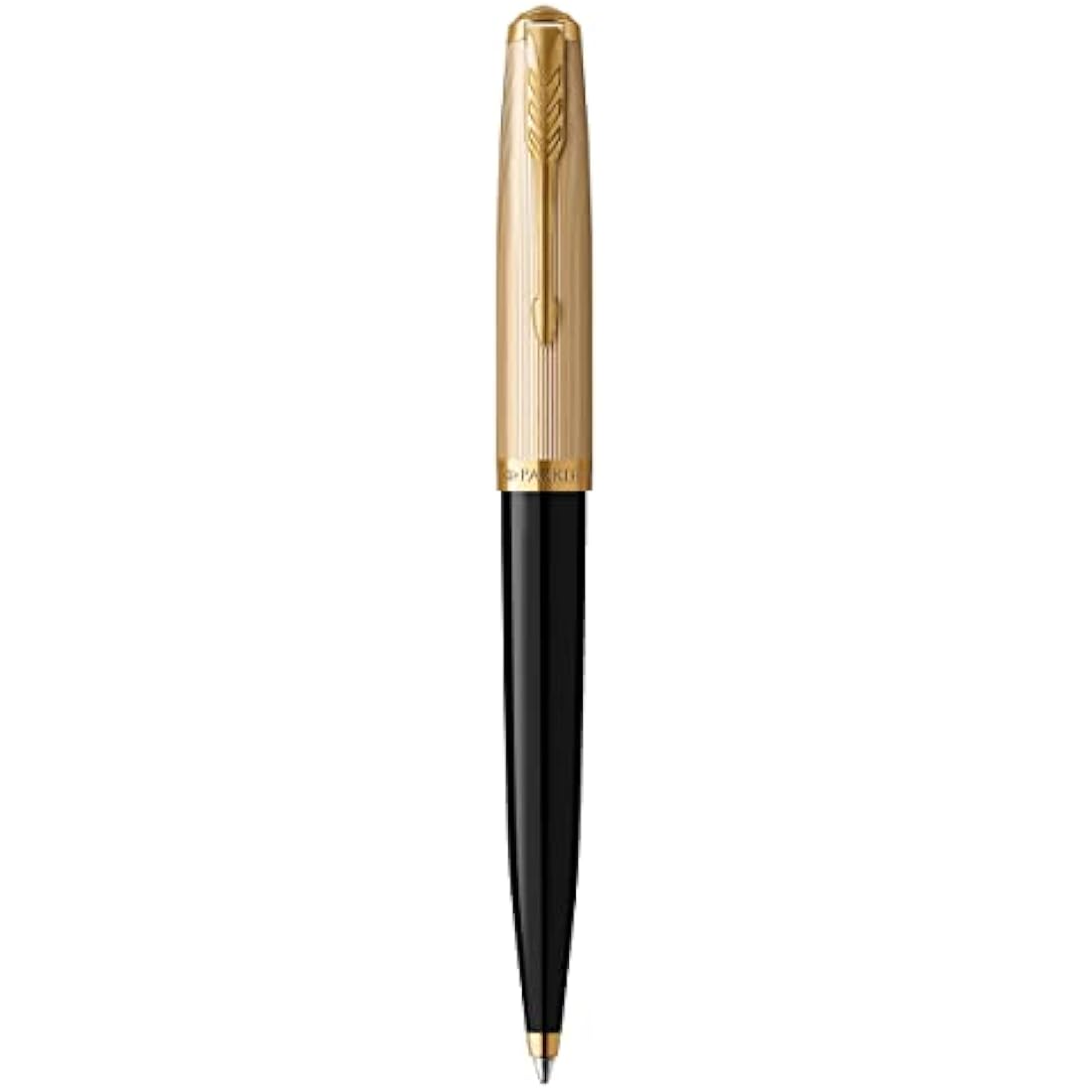 Parker 51 Ballpoint Pen | Deluxe Black Barrel with Gold Trim | Medium 18k Gold Point with Black Ink Refill | Gift Box