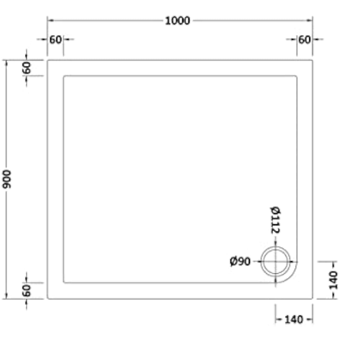 nuie NSR014 Trays Modern Bathroom Slip Resistant Rectangular Shower Tray, 9000mm x 1000mm, Matt White