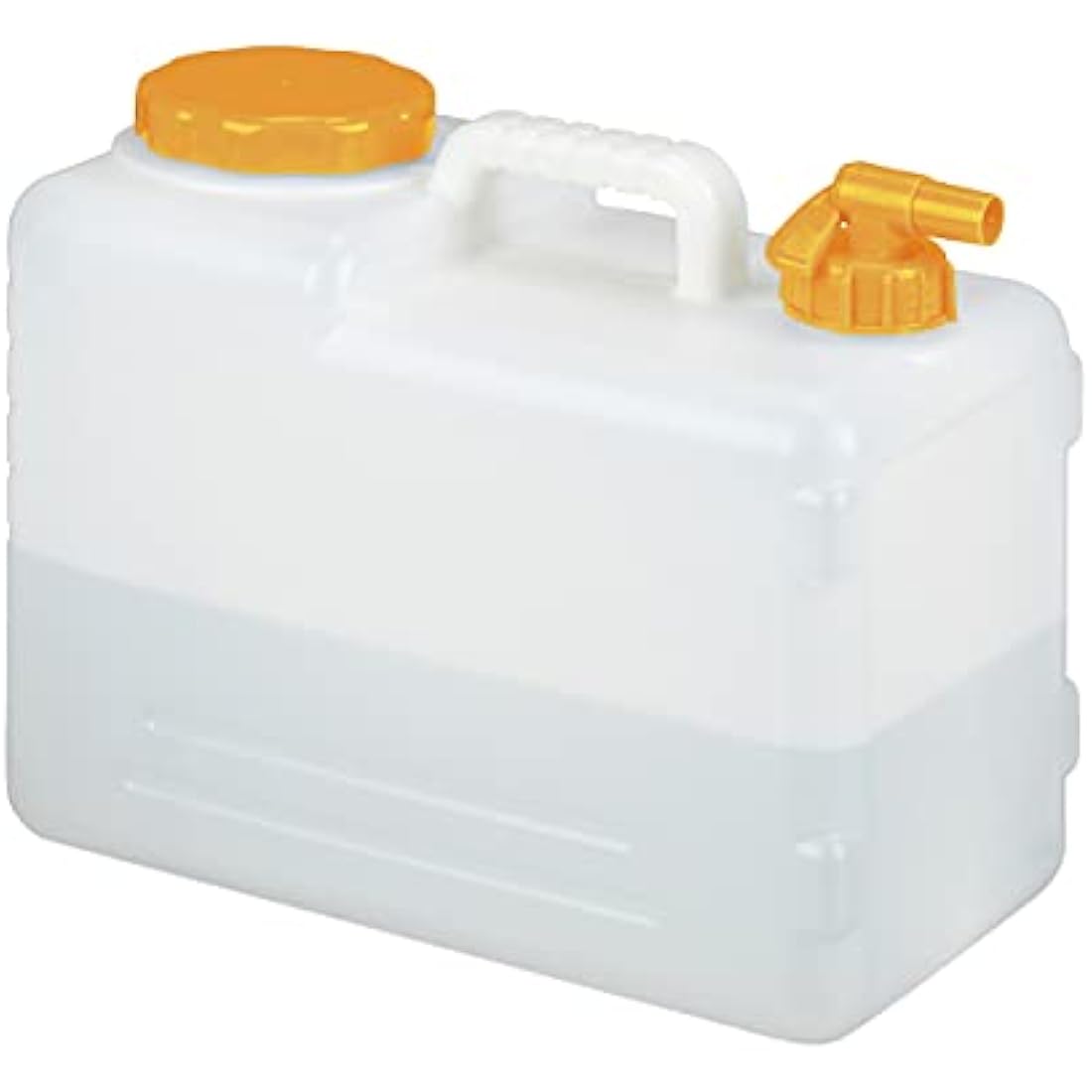 Relaxdays Water Canister with Tap, 15 litres, Camping Container, BPA-Free Plastic, Wide Opening, Handle, White/Orange, 39x22x38 cm