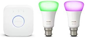 Philips Hue White and Colour Ambiance Mini Starter Kit [B22 Bayonet Cap] Includes 2 Smart LED Bulbs and a Hue Bridge, Compatible with Alexa, Google Assistant and Apple Homekit