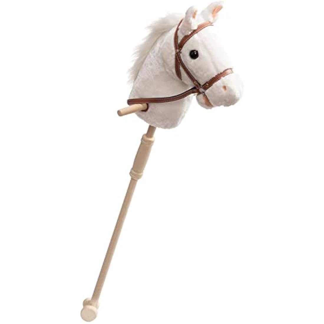 BEJOY Stick Horse with Wood Wheels, Hobby Horse Toy, Real Pony Neighing and Galloping Sounds Plush Toy White 36 Inches(AA Batteries Required)
