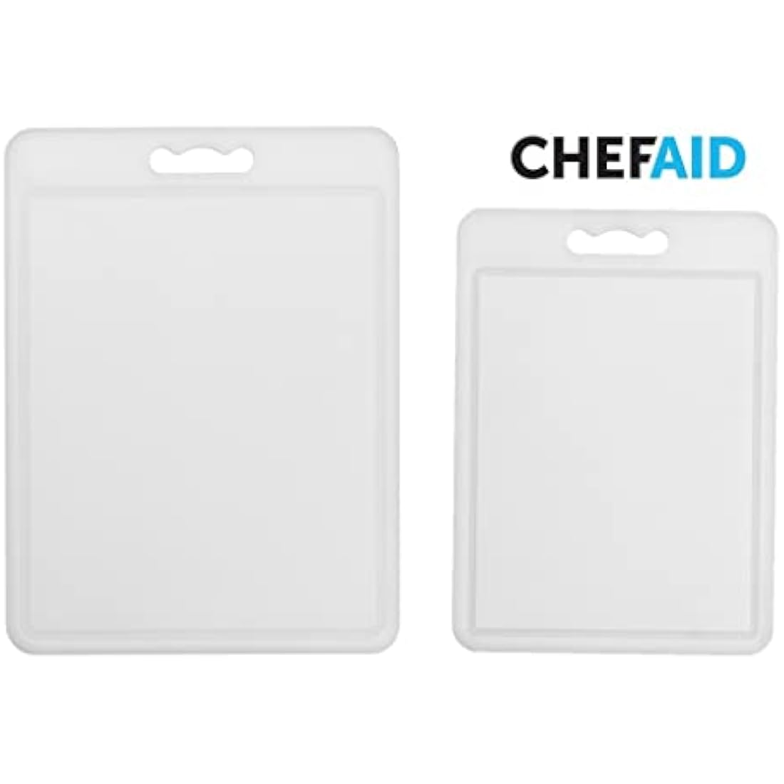 Chef Aid White Chopping Board Twin Pack, Multipurpose Cutting Board with Anti-Slip Surface, Dishwasher Safe with Handles, Large Board Measures 40cm x 30cm, Regular Board 35cm x 25cm