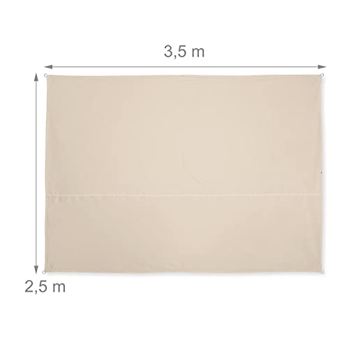 Relaxdays shade sail, rectangular, water-repellent, UV protection, canopy, with ropes, terrace, 3.5 x 2.5 m, beige, Polyester