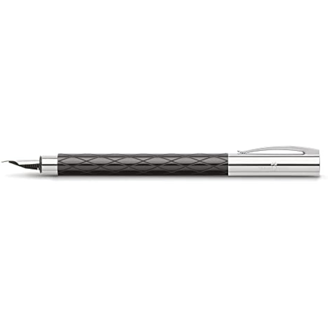 Faber-Castell Ambition 148921 Fountain Pen/Nib Size F/High-Grade Resin with Rhombus Design/in Gift Packaging/Black and Silver Barrel Colour