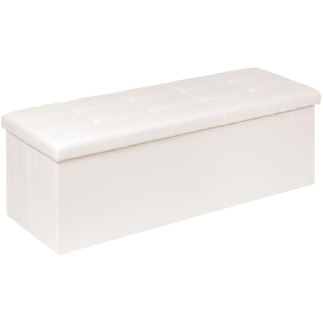 Bonlife Folding Ottoman Storage Bench with Cushion Kids Toy Box Cube Foot Stool Faux Leather Large Storage boxes with Lid,White,110 x 38 x 38 cm