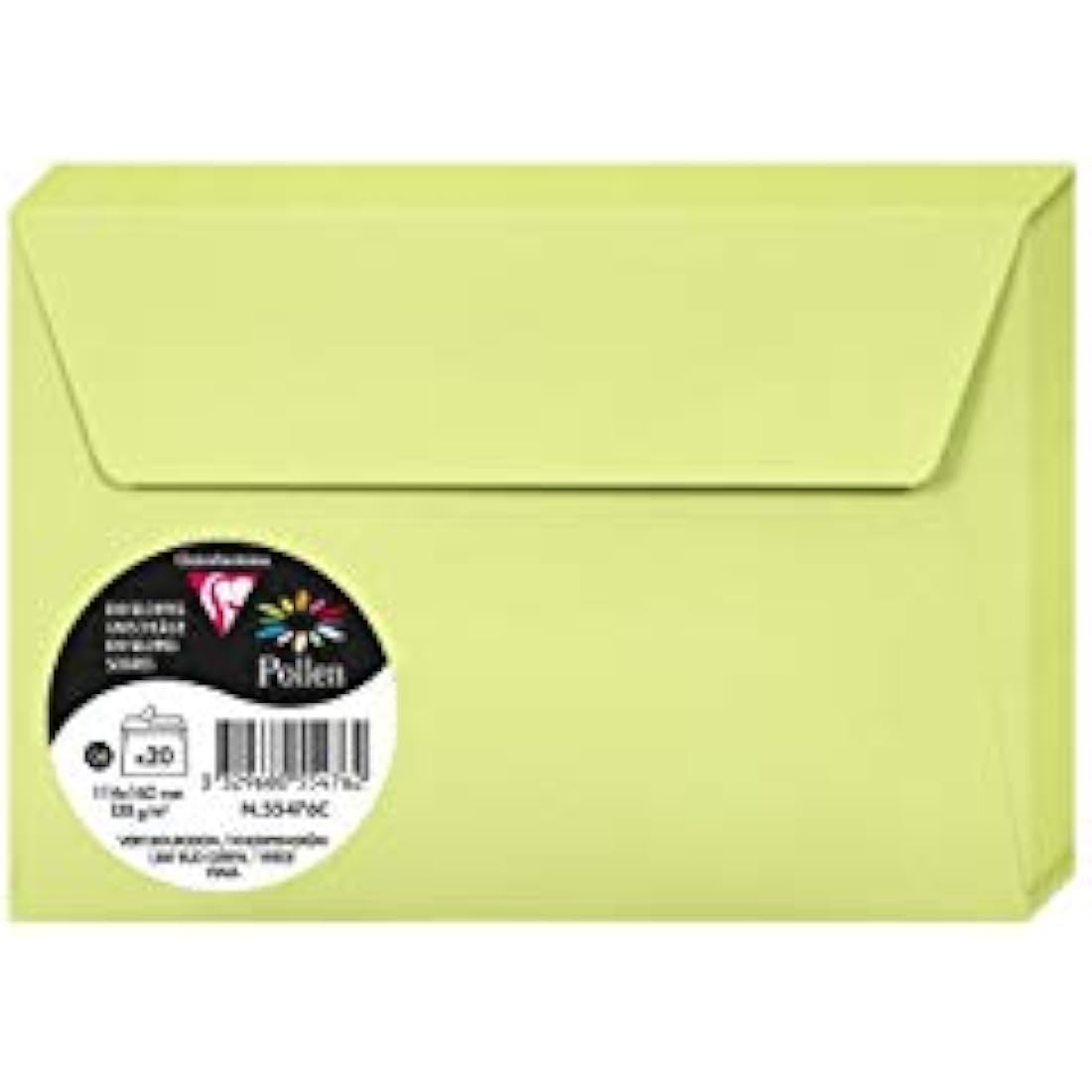 Clairefontaine - Ref 55476C - Pollen Adhesive Envelopes (Pack of 20) - C6 Sized, 120gsm Paper, Printer-Compatible, Acid Free, Adhesive Strip for Easy Seal - Leaf Bud Green