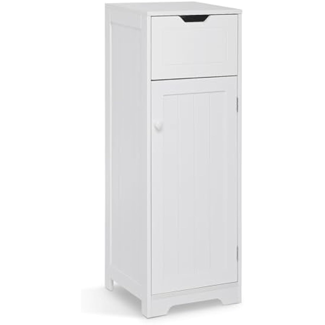 Mondeer Bathroom Floor Cabinet, Storage Unit With 1 Drawer 1 Door 2 Shelves, 32x30x87cm White MDF Painted Wood Free Standing Cupboard for Bathroom Living Room Porch