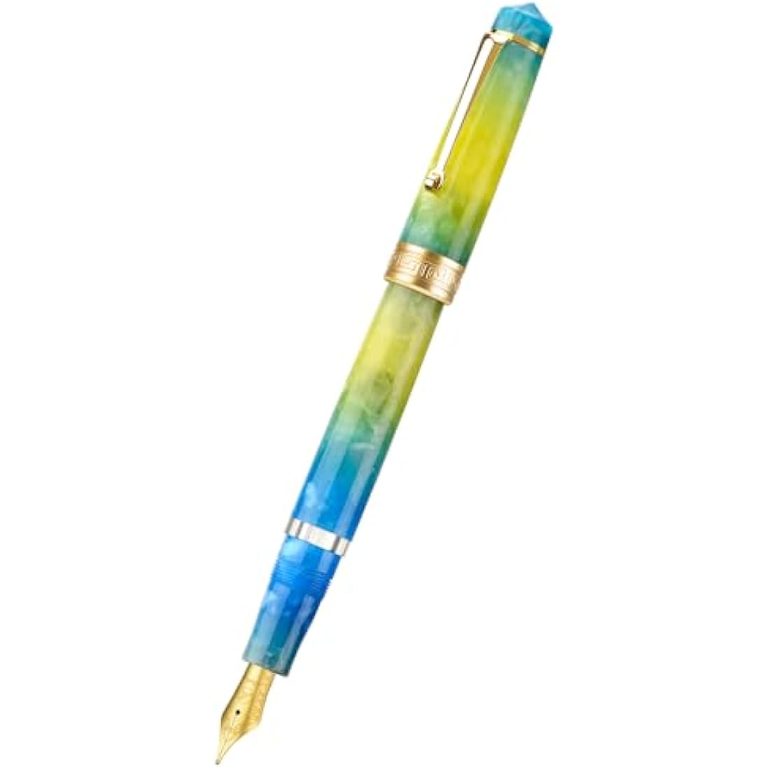 Asvine P20 Gradual Yellow Piston Fountain Pen, Iridium Fine Nib Gold Trim Smooth Writer Collection Resin Pen with Case Set