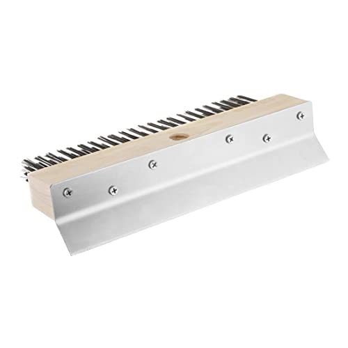 Vogue Pizza Oven Brush Head with Scraper, 10 inch Head, Brown, Carbon Steel Bristles, Size: 80(H) x 255(W)mm, Handle (GE211) Sold Separately, GE204
