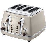 De'Longhi Icona Vintage 4 slot toaster, reheat, defrost, one-side bagel & 6 browning settings, CTOV4003BG, Beige