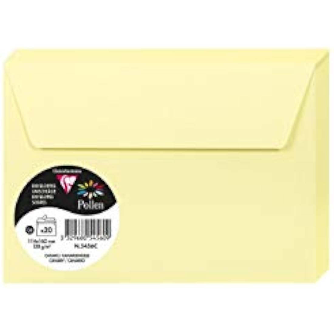 Clairefontaine - Ref 5456C - Pollen Adhesive Envelopes (Pack of 20) - C6 Sized, 120gsm Paper, Printer-Compatible, Acid Free, Adhesive Strip for Easy Seal - Canary
