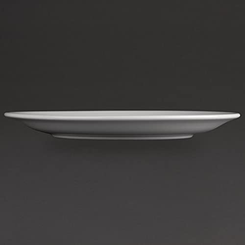 Olympia Athena Narrow Rimmed Plates 254 Mm/10 Inch (Pack Of 12), White Porcelain, Dinner Plate Set, Restaurant Tableware, Dinnerware - Microwave Safe, CF364