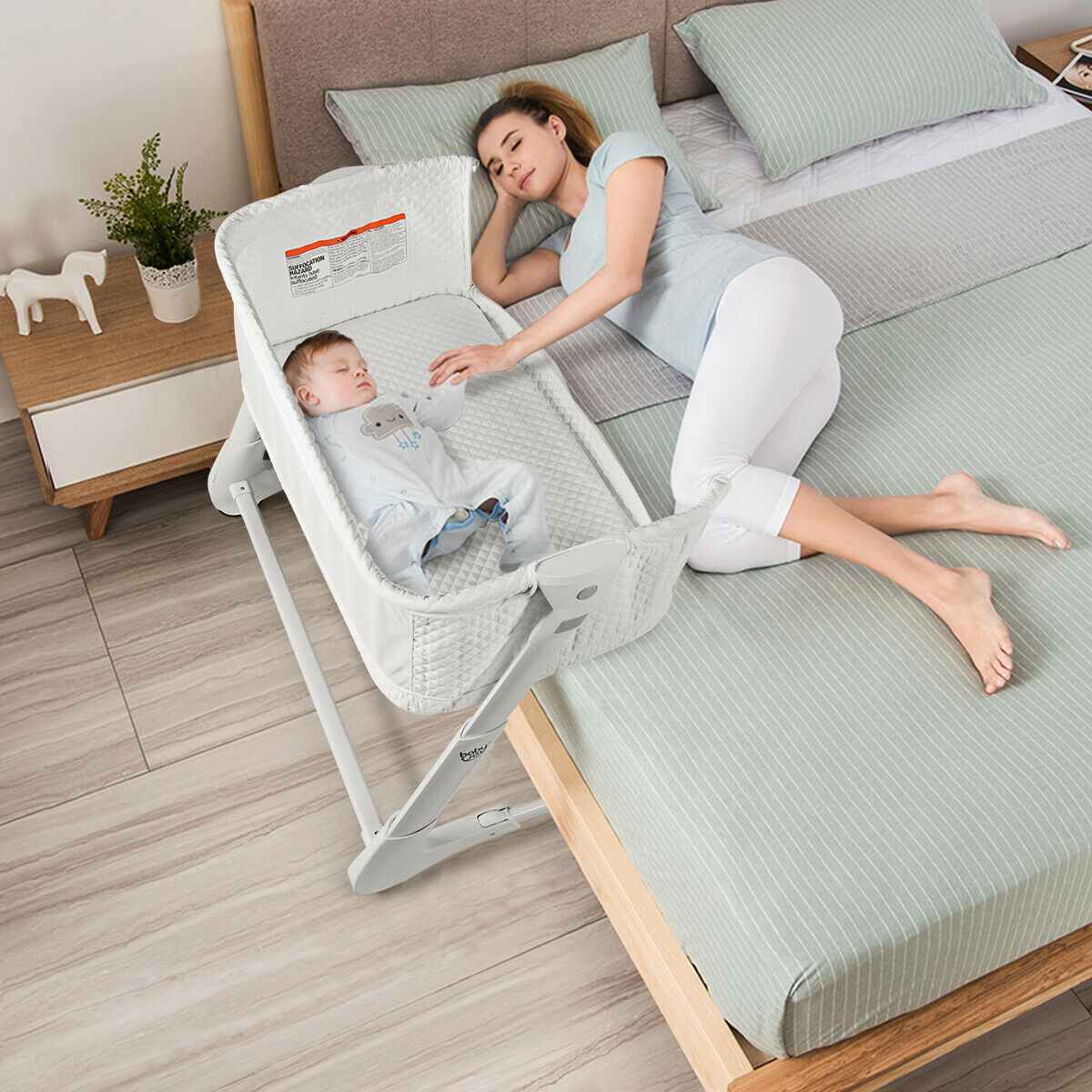 Baby Bedside with Washable Mattress and Breathable Mesh-Grey