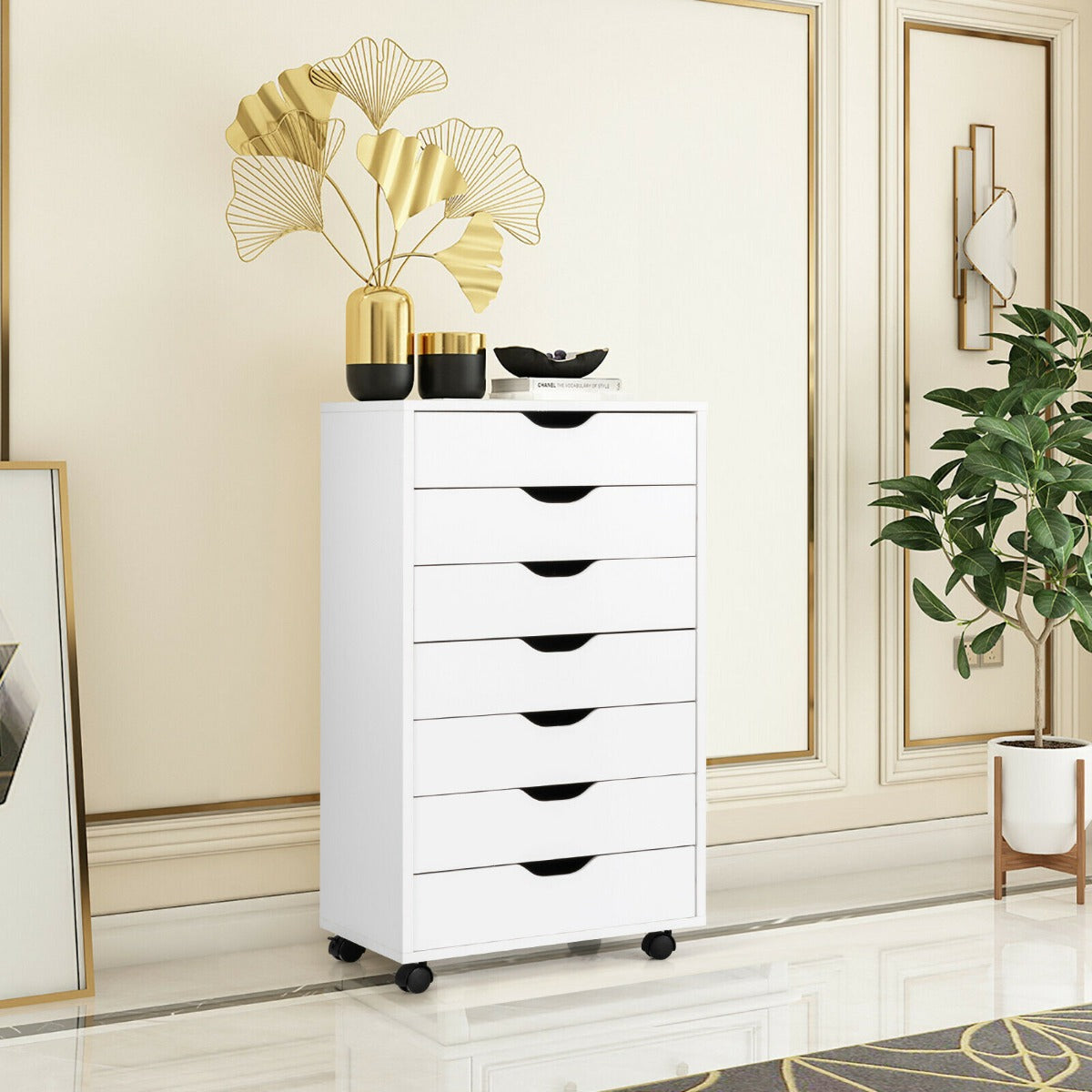 Mobile File Cabinet on Wheels with 7 Drawers-Black