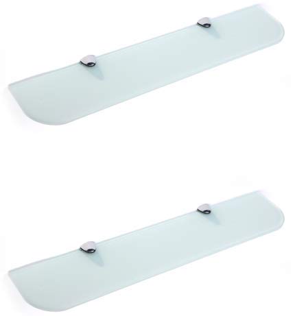 6mm Thick Toughened Glass Shelves With Curved Corners and Large Chrome Finish Shelf Supports 600mm (24” approx) and 500mm (20” approx) Black