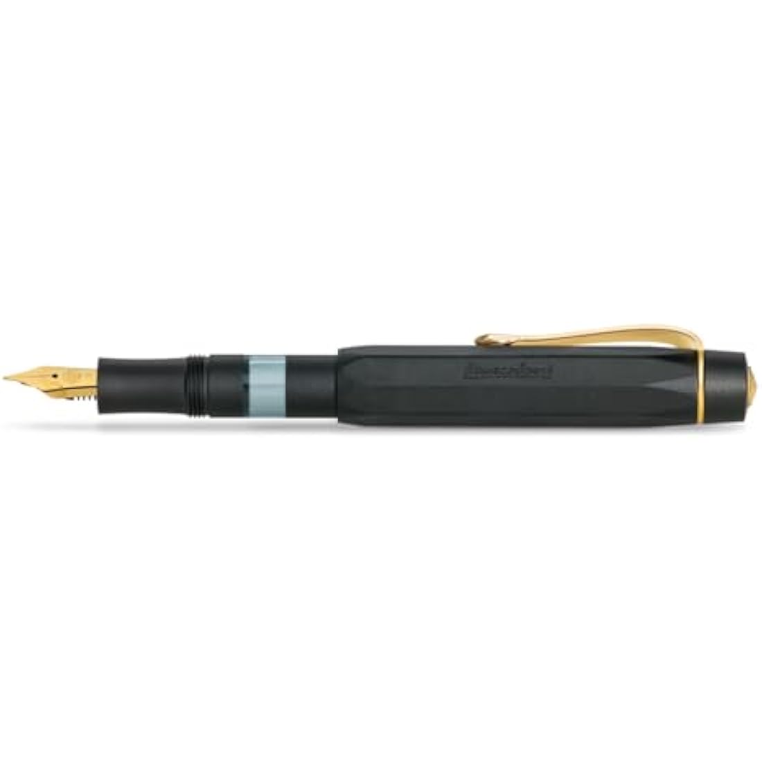 Kaweco PISTON SPORT AL Black/Gold Starter Set I Classic Fountain Pen with Steel Nib in Nostalgic Box including Ink Bottle in Royal Blue 13 cm I Nib: M (Medium)