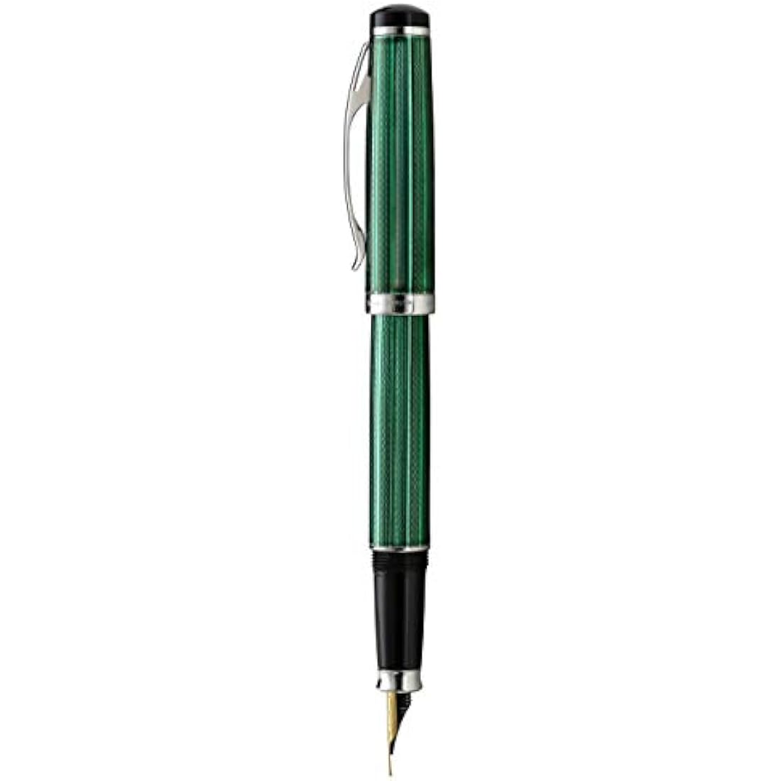 Xezo Incognito Fountain Pen, Fine Nib. Forest Green Layered Lacquer with Pure Platinum Plating. Handcrafted and Guilloche Engraved. Limited Edition, Serialized