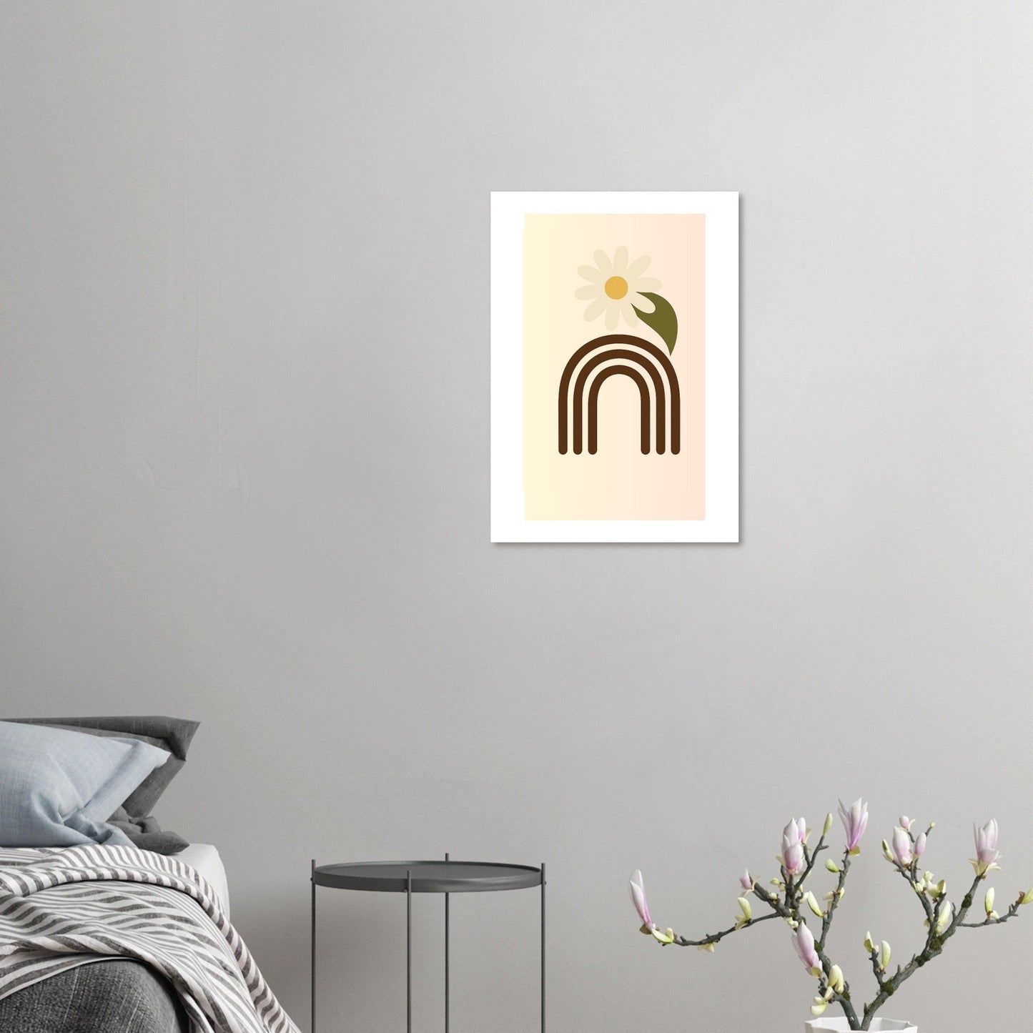 Minimalist Floral Print - Abstract Daisy Poster - Earthy Brown Boho Wall Art