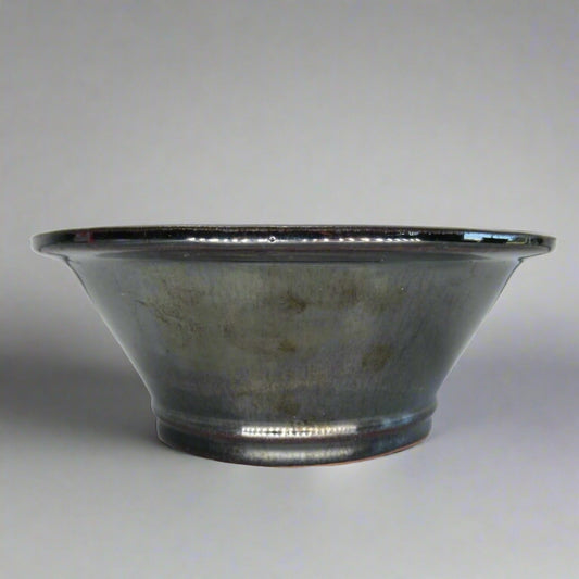 25cm Glazed Bonsai Pot | Round | 25cm x 25cm x 9cm | Black / Silver