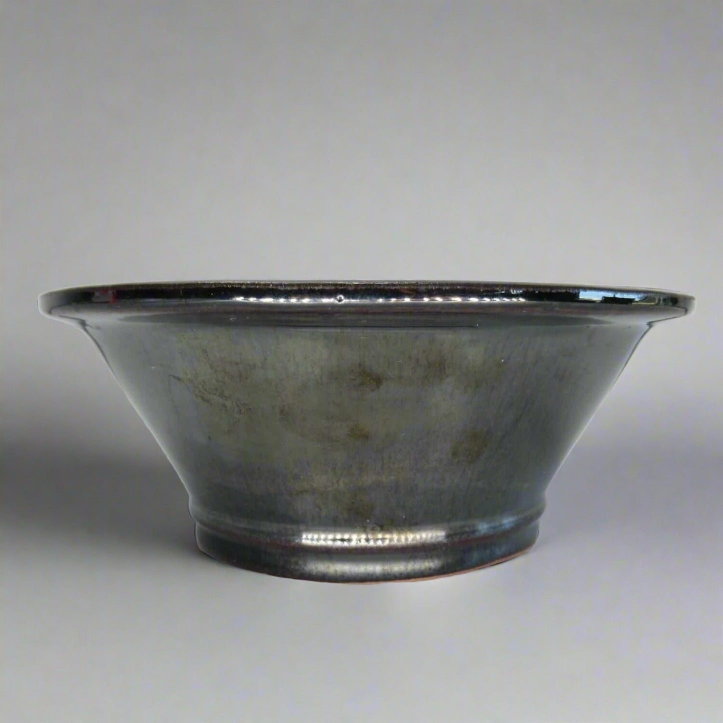 27cm Glazed Bonsai Pot | Round | 27cm x 27cm x 10cm | Black / Silver