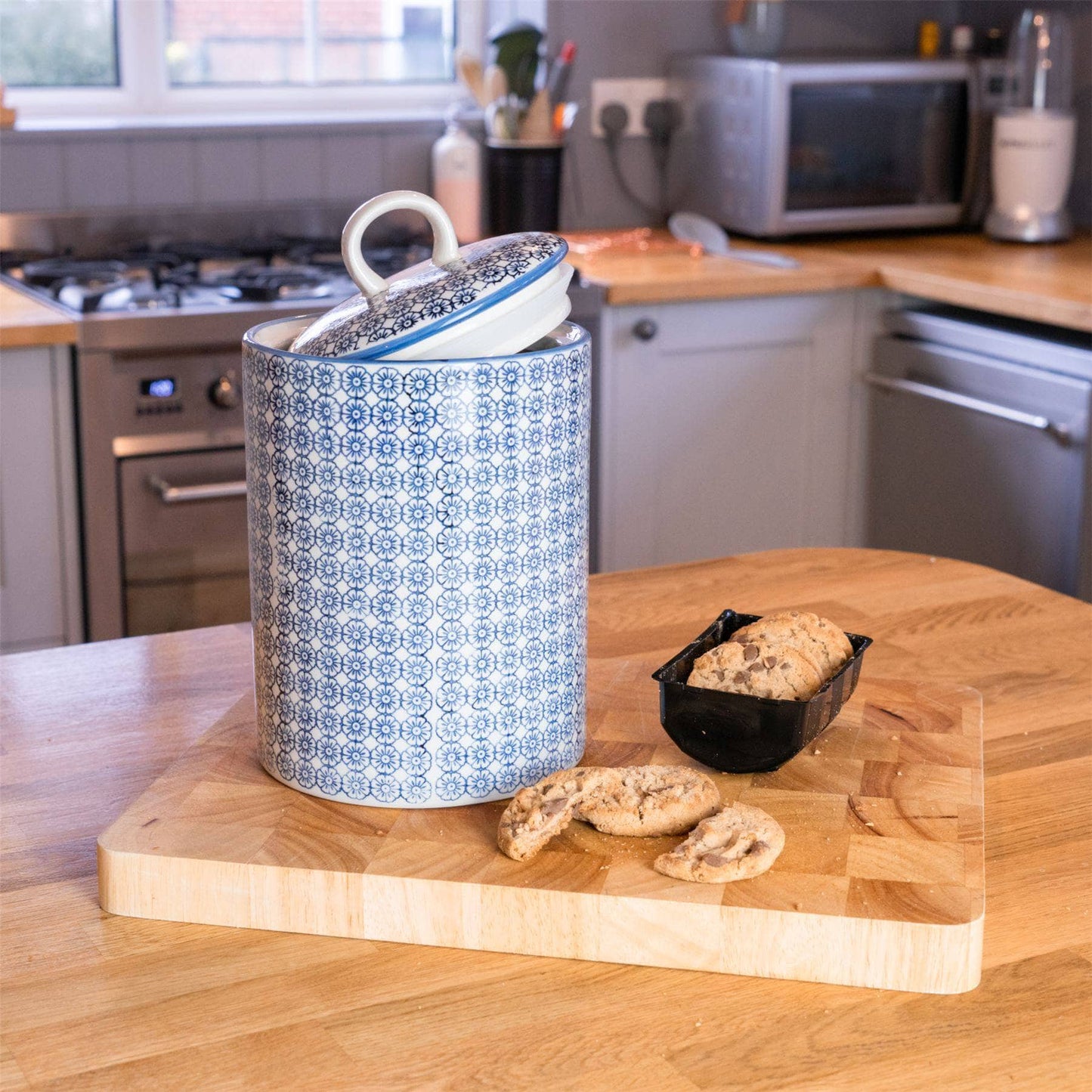 Hand Printed Stoneware Biscuit Barrels - Pack of Three