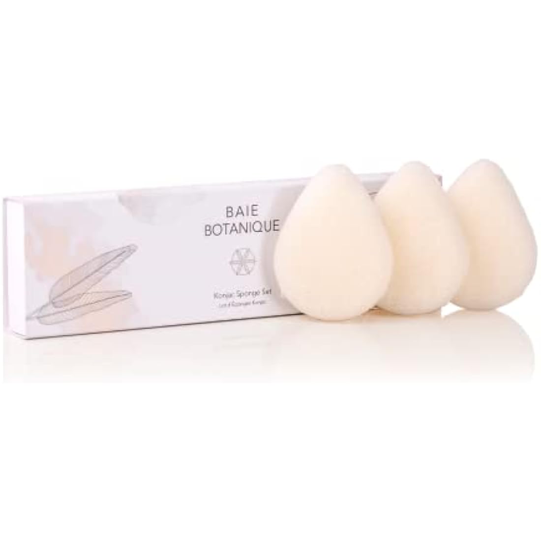 Baie Botanique Teardrop Konjac Sponge - Eco-Friendly, Gentle Facial Cleansing and Exfoliating 100% Natural Sponge, Set of 3