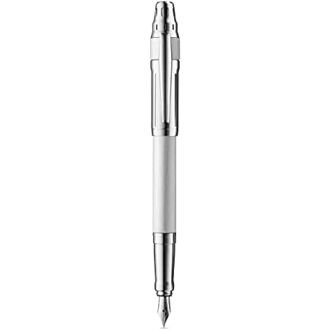 Colibri Ascari Fountain Pen-Polished Chrome and Brushed white Finish Luxury Pen-Medium Size Bock Nib System-Spring Clip-Includes Ink Convertor- Comes In a Nice Gift Box-Gift For Men And Women