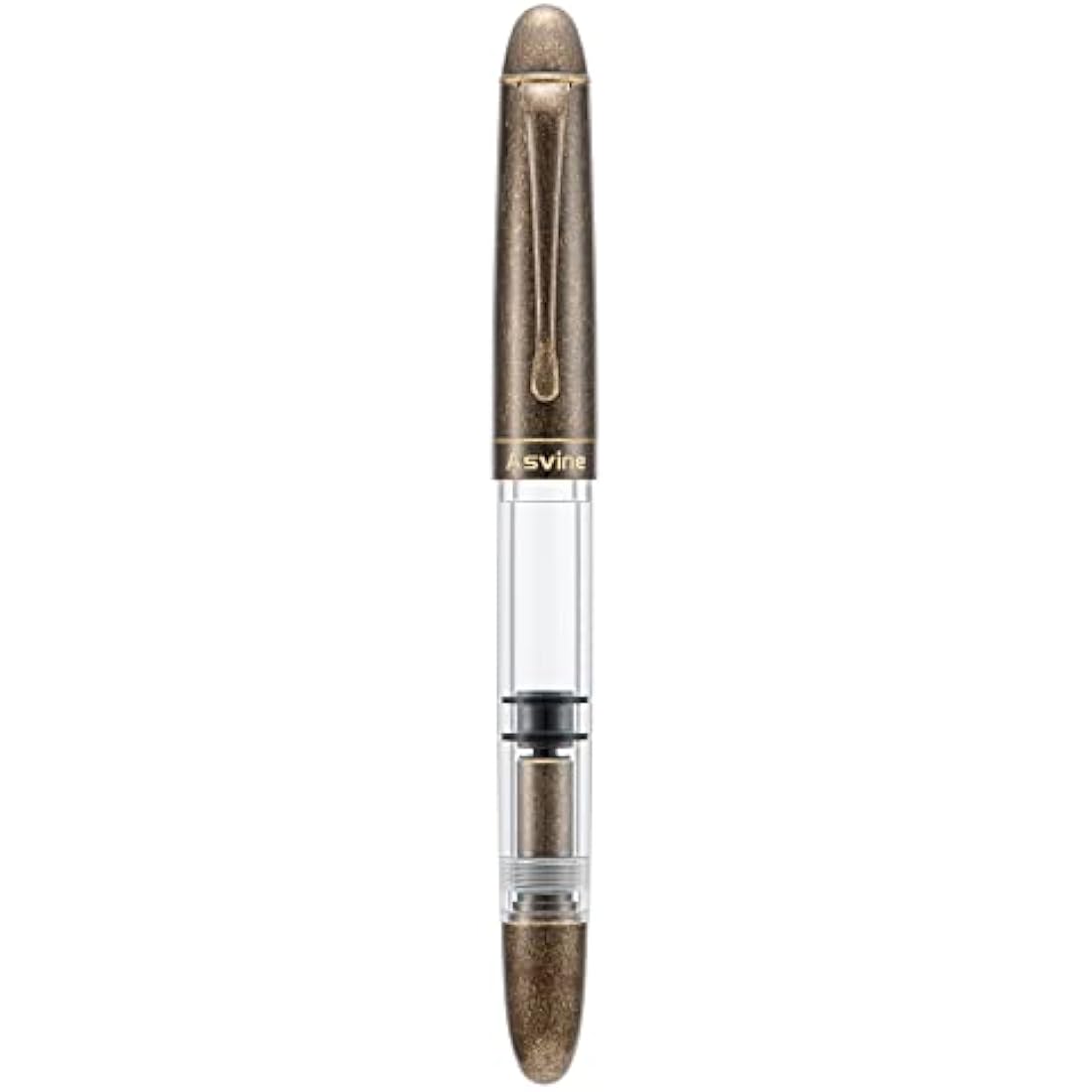 Asvine P30 Piston Fountain Pen Medium Nib, Retro Brass Style, Transparent Acrylic Large Ink Capacity Writing Gift Box