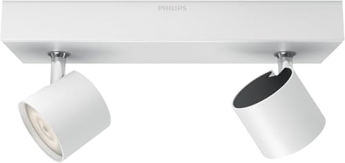 Philips myLiving Star WarmGlow Dimmable LED Spotlight, 2 x 4.5 W LED Light, Instant Start, Easy Installation - White Twin Spot Bar