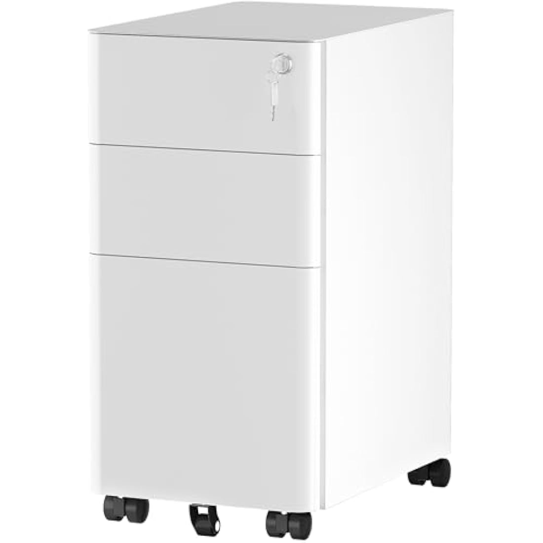 YITAHOME 3-Drawers Filing Cabinet Lockable, Home Office Mobile File Cabinets with Wheel, Under Desk File Office Cabinet for Letter/Legal/A4, Fully Assembled, White, 30 x 45 x 61cm