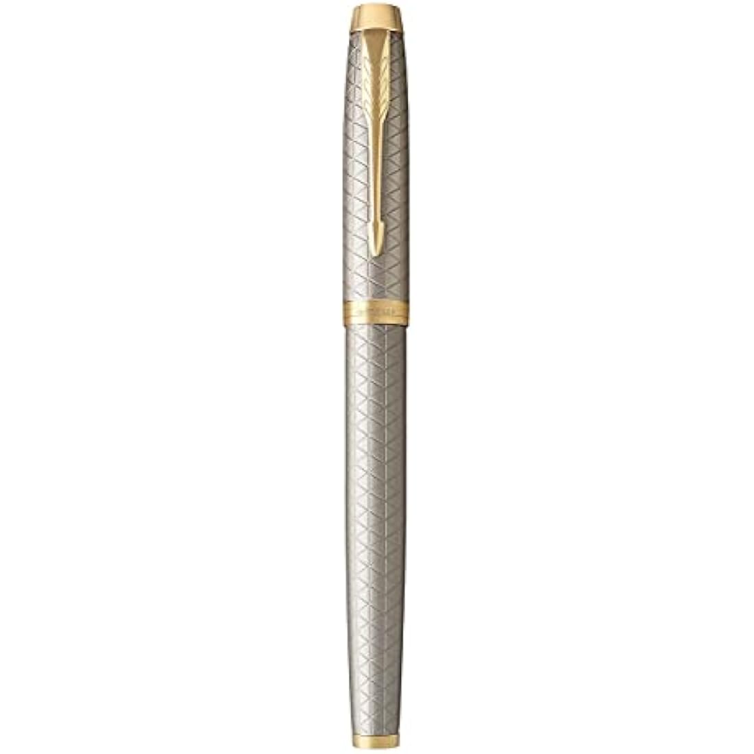 Parker Pen IM Premium Metal Fountain Pen - Warm Silver Champagne with Diamond Pattern - Gold Trim - Fine Nib - Black Ink - Gift Boxed