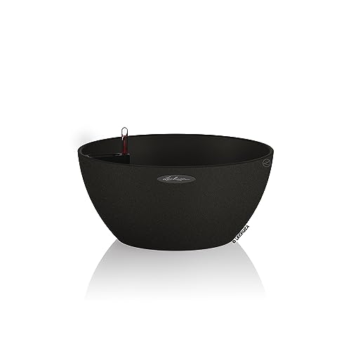 Lechuza Self Watering Plant Pot CUBETO Stone 40 Garden Flower Indoor and Outdoor Plastic Planter with Drainage Hole D40 H18 cm Graphite Black