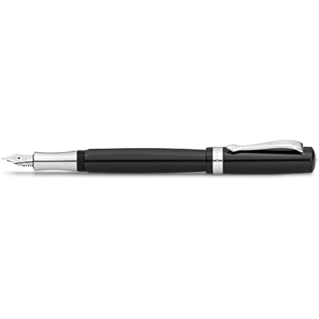 Kaweco STUDENT Black Fountain Pen I Premium Acrylic Fountain Pen for Ink Cartridges I Nostalgic Fountain Pen in Black with Silver Details I Student Pen 16 cm I Nib: F (Fine)