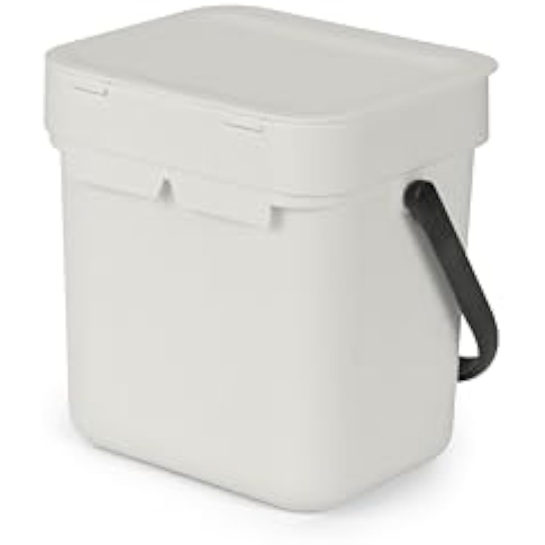 Brabantia - Sort & Go Waste Bin 3L - Small Recycling Bin - Stay Open Lid - Carry Handle - Easy to Clean - for Worktop or Under Kitchen Counter - Food Waste Caddy - Light Grey - 19 x 14 x 18 cm