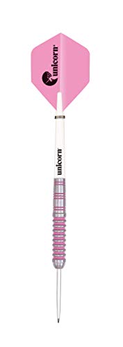 Unicorn Steel Tip Darts Set | Autograph Series Style 1 | 80% Natural Tungsten Barrels with Pink Accents | 28 g