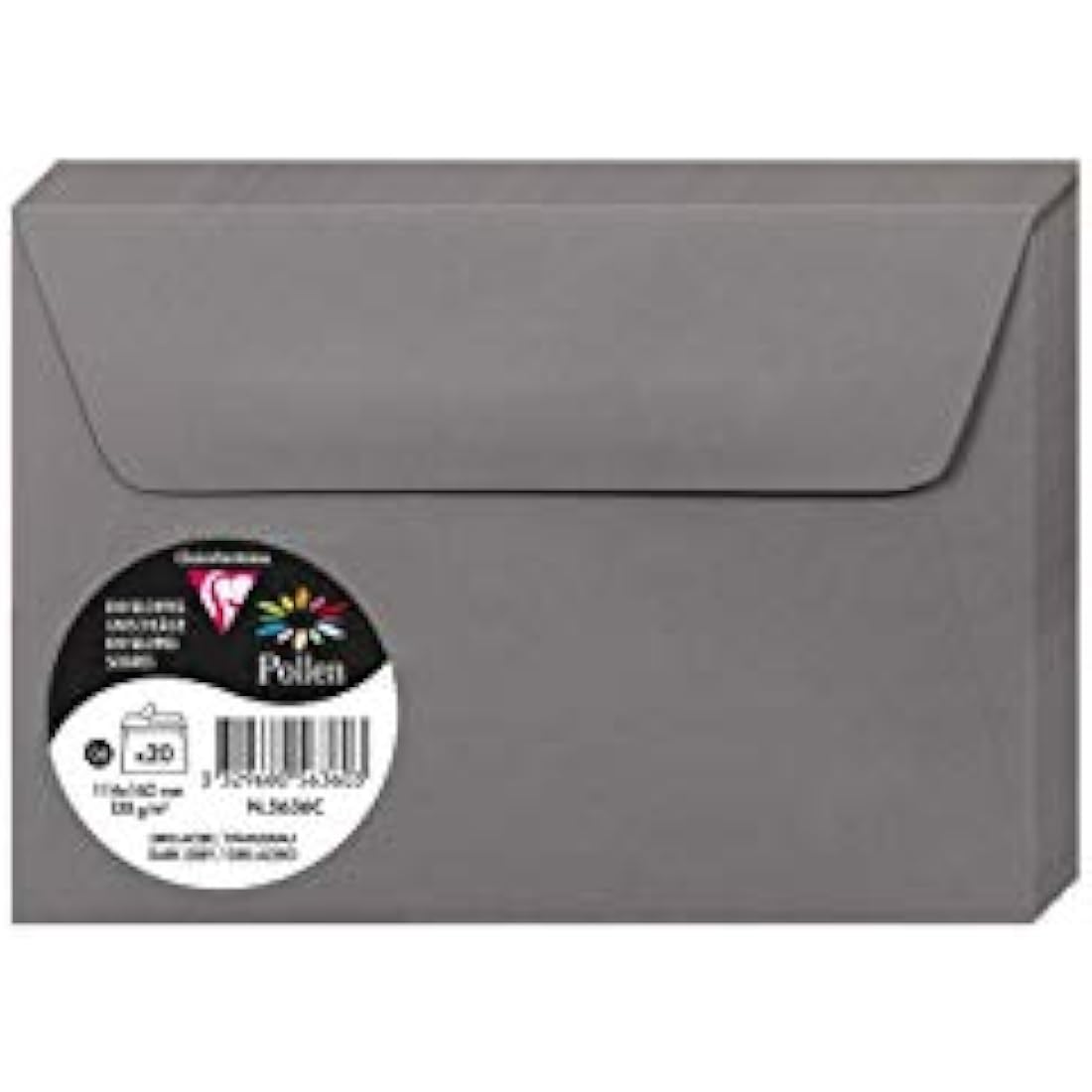 Clairefontaine - Ref 5636C - Pollen Adhesive Envelopes (Pack of 20) - C6 Sized, 120gsm Paper, Printer-Compatible, Acid Free, Adhesive Strip for Easy Seal - Dark Grey