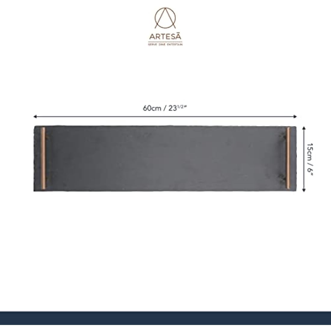 Artesà Slate Serving Platter Tray with Copper Finish Handles, perfect for Grazing and Buffets, 60 x 15 cm, Black