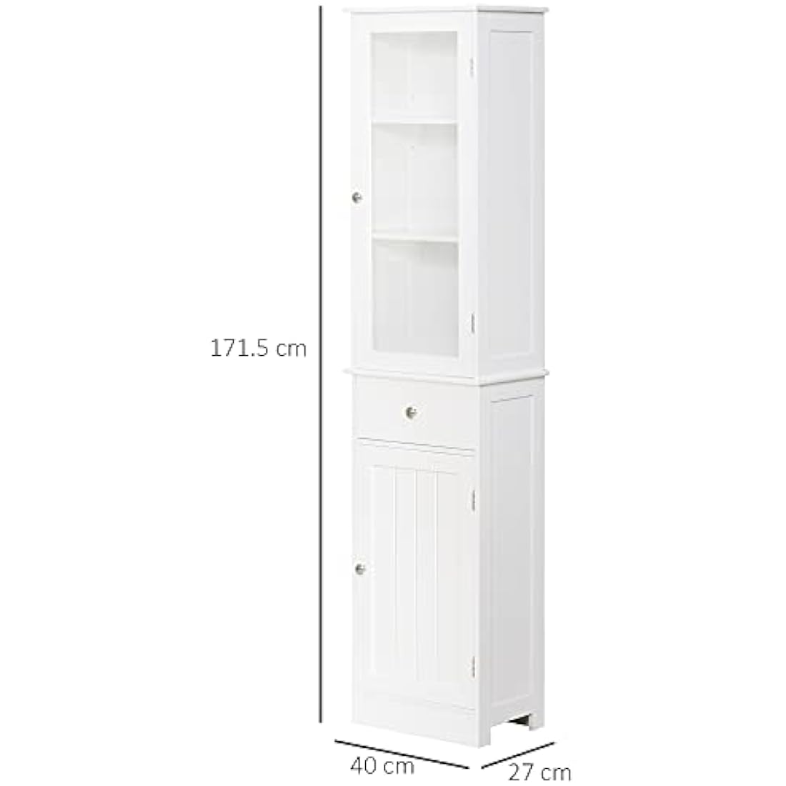 kleankin Bathroom Storage Cabinet with 3-tier Shelf Drawer Door, Floor Cabinet Free Standing Tall Slim Side Organizer Shelves, White