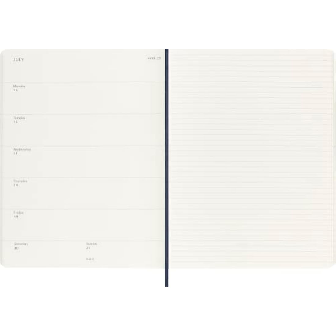 Moleskine Weekly Agenda with Space for Notes 12 Months 2024, Agenda 2024, Size XL 19x25, Soft Cover and Elastic Closure, Colour Sapphire Blue
