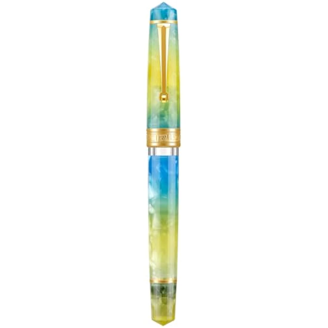 Asvine P20 Gradual Yellow Piston Fountain Pen, Iridium Fine Nib Gold Trim Smooth Writer Collection Resin Pen with Case Set