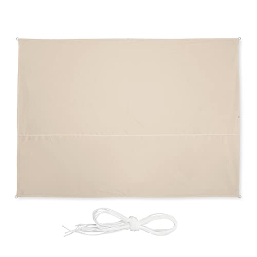 Relaxdays shade sail, rectangular, water-repellent, UV protection, canopy, with ropes, terrace, 3.5 x 2.5 m, beige, Polyester