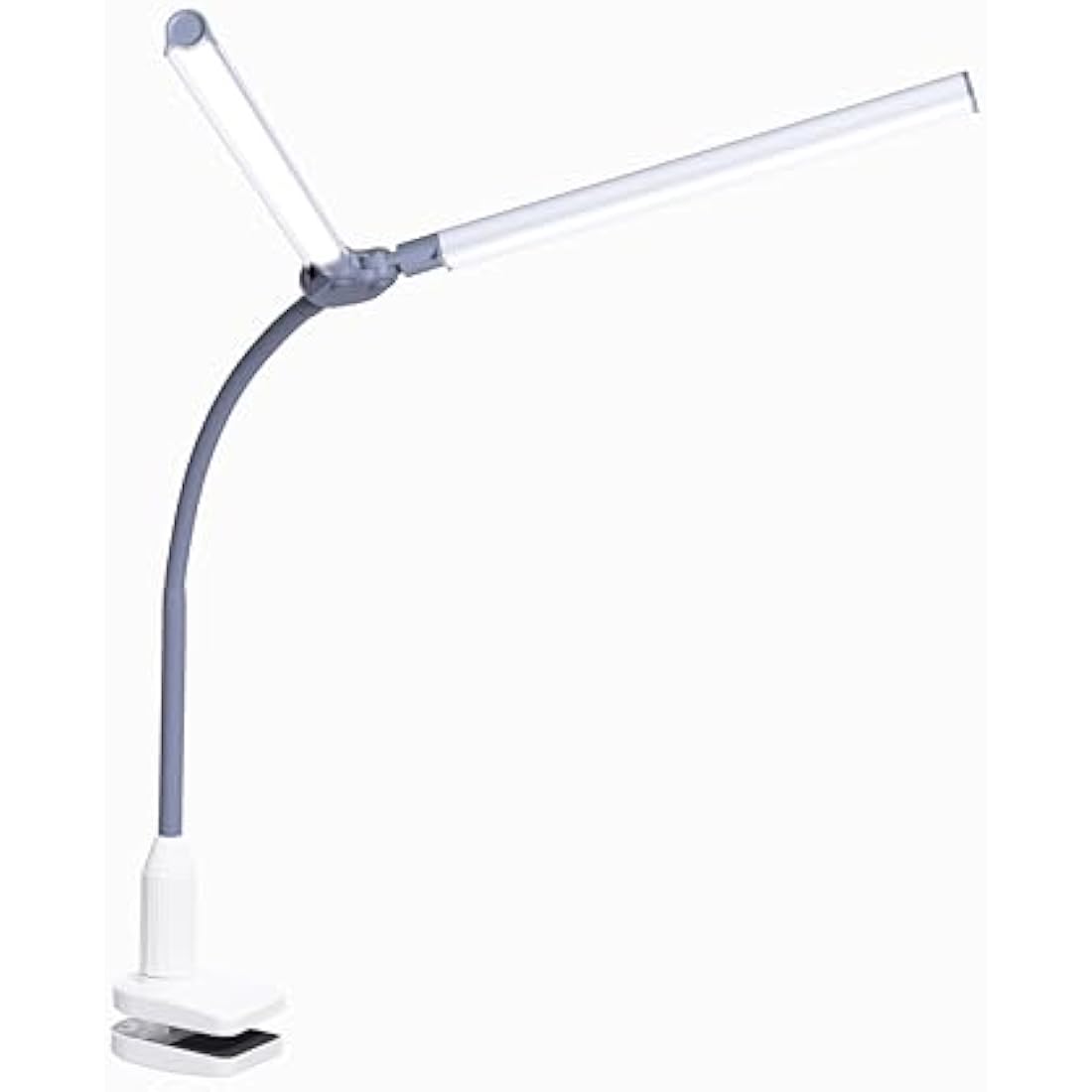 Daylight DuoPro™ Clamp Lamp - High CRI 95+, Double Head Design, LED (6,000K, 2100 Lux), Anti-Glare Shades, 4 Brightness Levels, Flexible Arm, Sturdy Clamp (Grey/White)