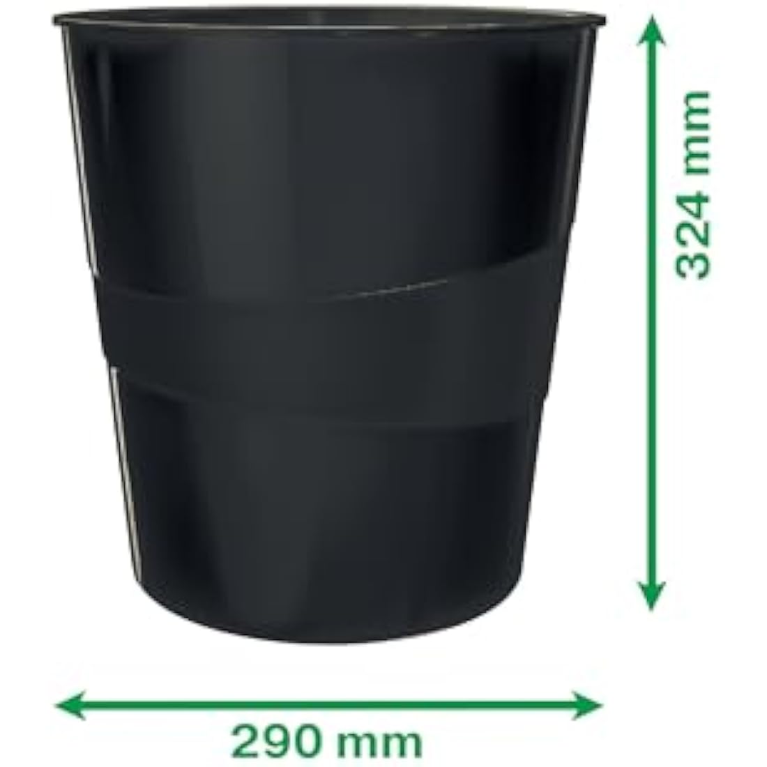 Leitz Waste Paper Bin, 15L Capacity, 100% Recyclable, Blue Angel Certfied, Recycle Range, Black, 53280095