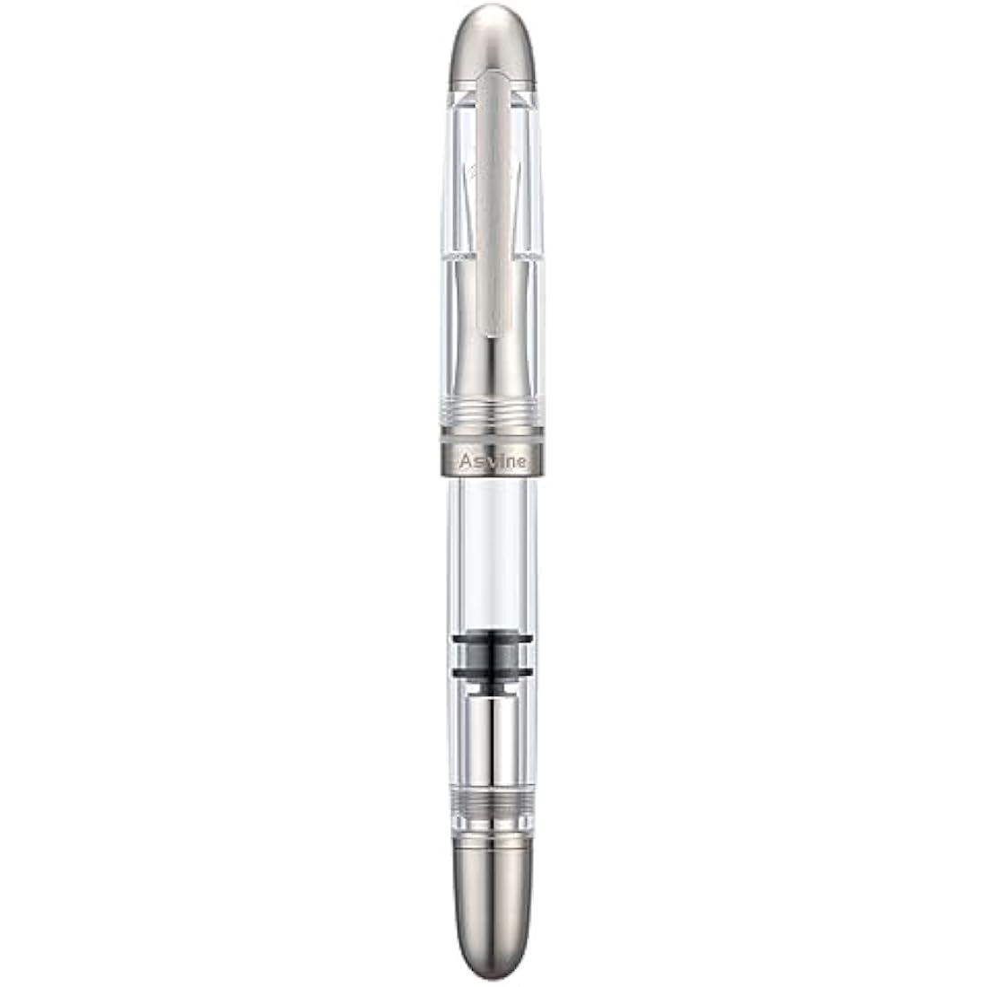Asvine P36 Titanium Fountain Pen Piston Filling, Bock Medium Nib Clear Transparent Acrylic Smooth Writing Pen Case Set, Torpedo shape