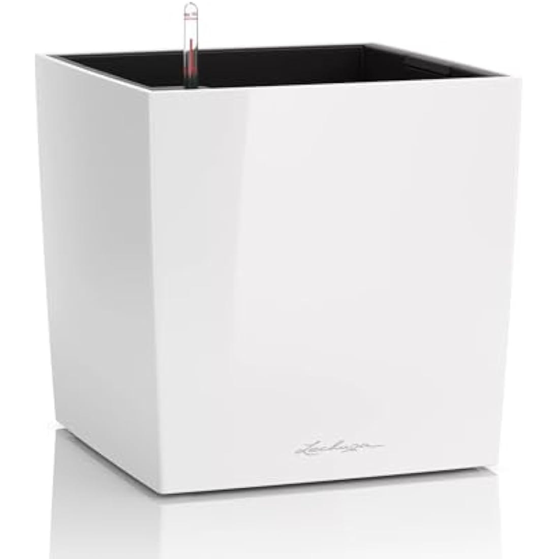 Lechuza Self Watering Plant Pot CUBE 40 Garden Flower Indoor and Outdoor Plastic Planter with Drainage Hole H40 L40 W40 cm White High-Gloss